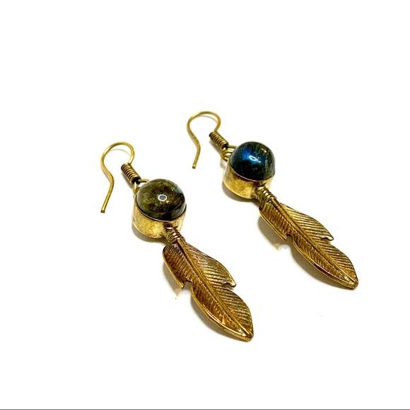 Labradorite Feather Earrings - Picture 3 of 5